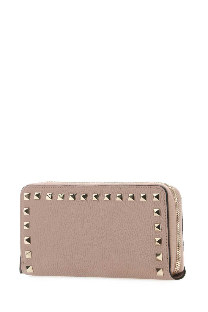 Antiqued Pink Leather Rockstud Wallet P45 Portafogli
