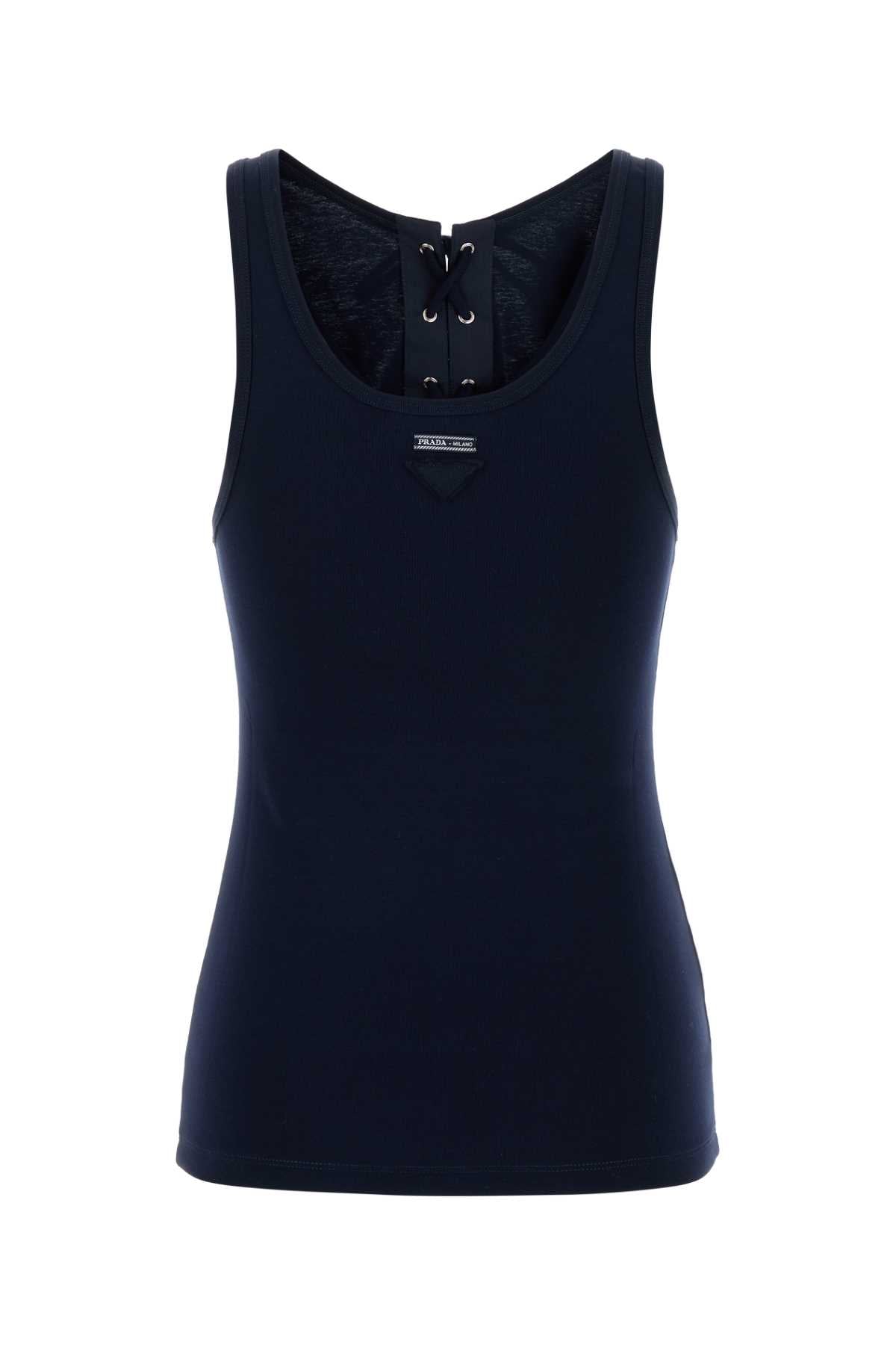Navy Blue Cotton Tank Top Maglie