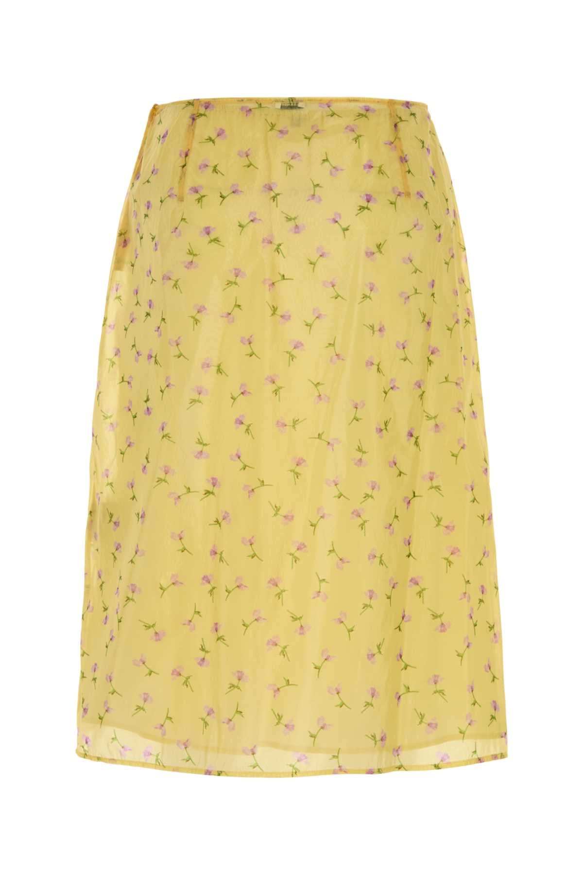 Printed Organza Skirt Pastel Yellow Gonne