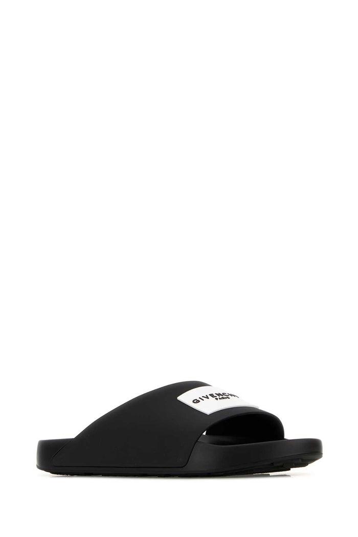 Black Rubber Label Slippers