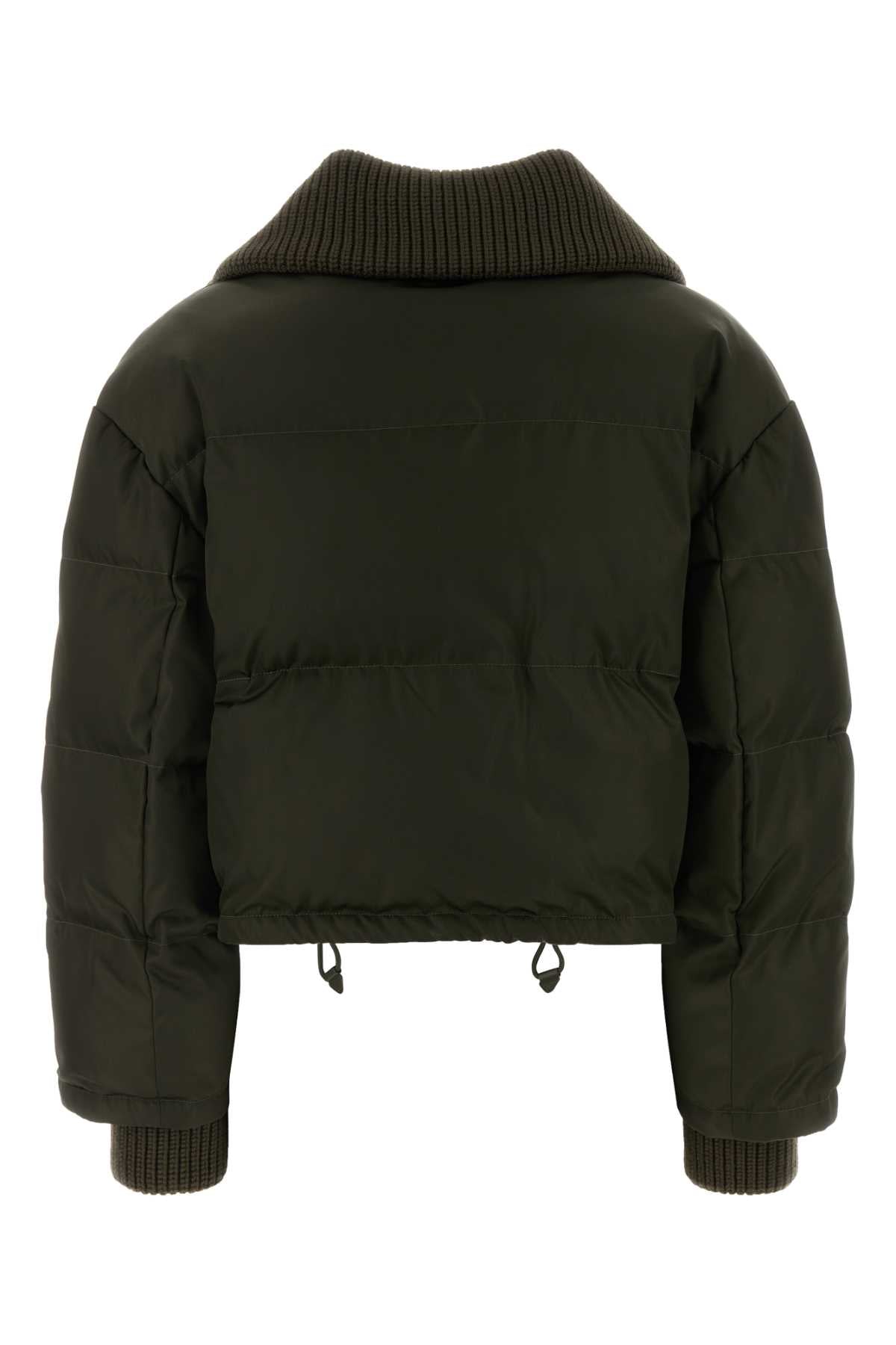 Olive Green Gabardine Padded Jacket Black Giubbini