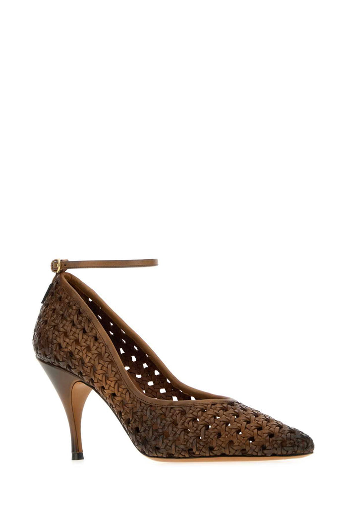 Brown Leather Pumps Cognac Exterior: Calf Scarpe Con Tacco