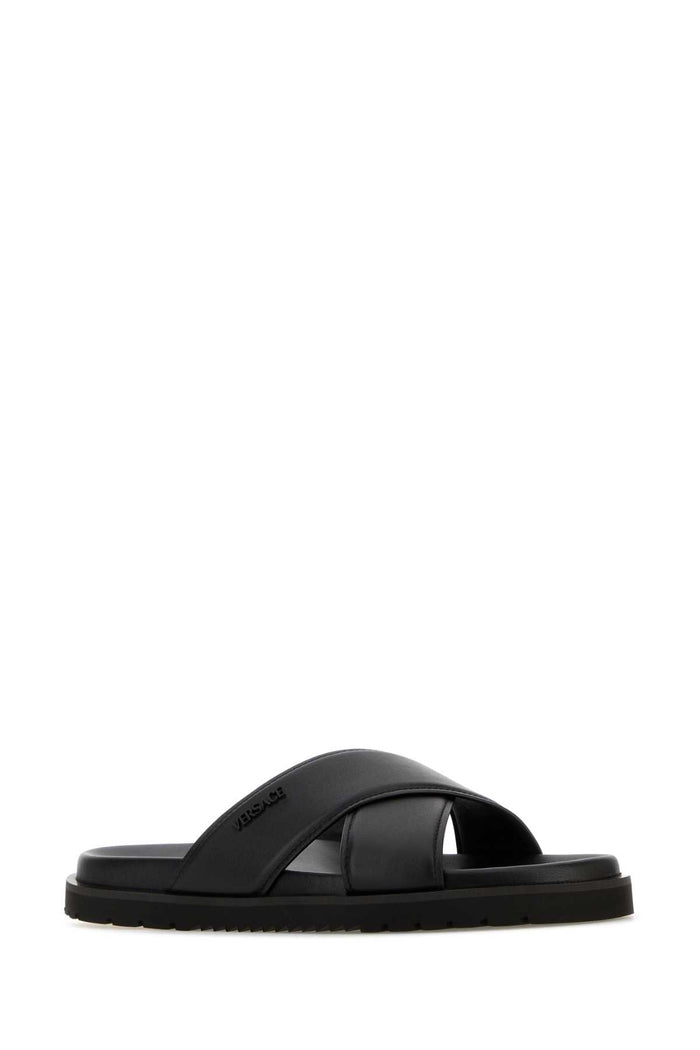 Black Leather Slippers