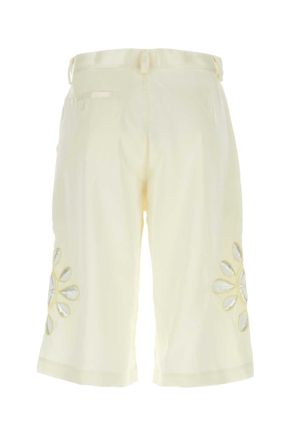 Ivory Satin Bermuda Shorts Wht Exterior: Polyester