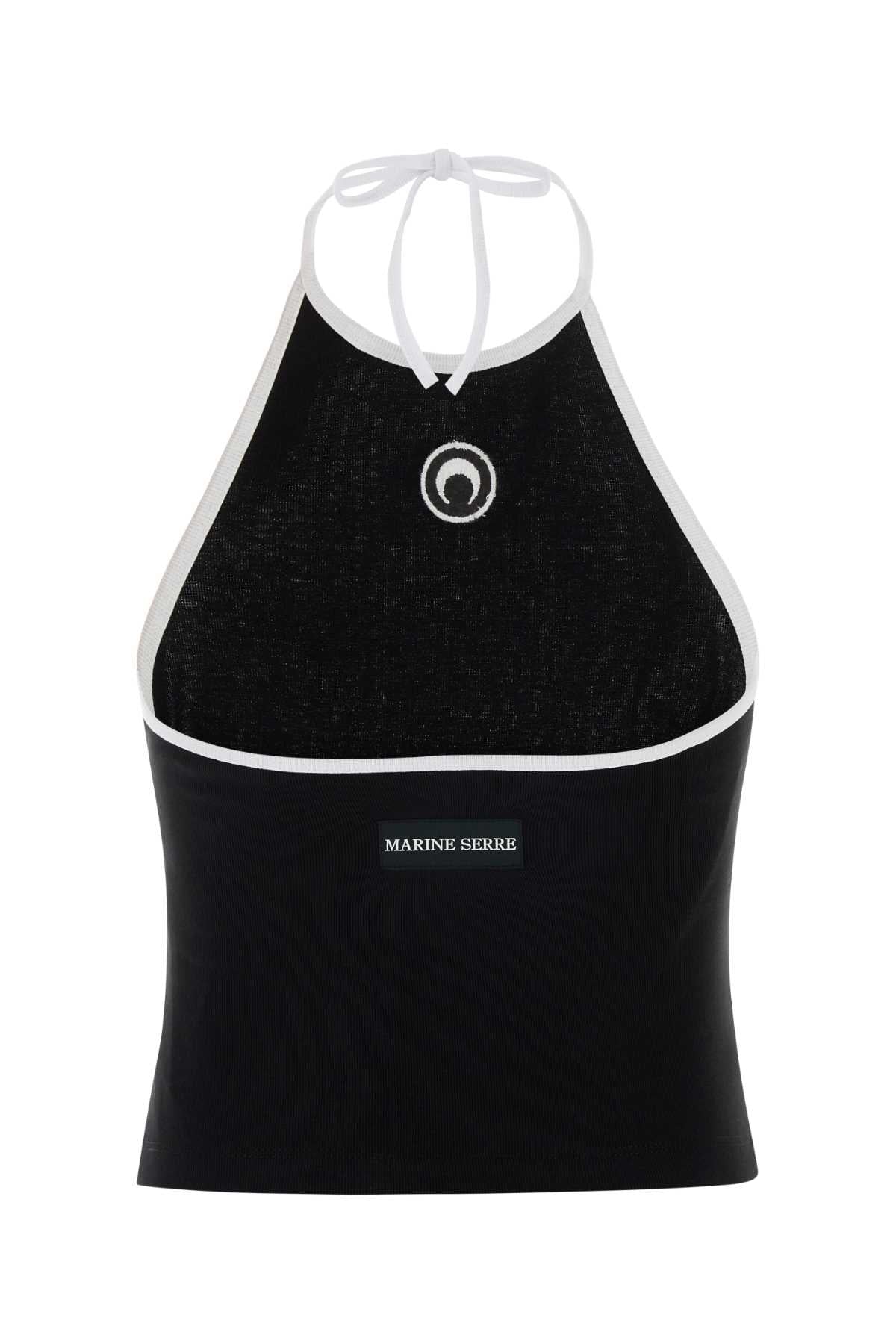 Black Cotton Tank Top Bk96blackwhite Exterior: Maglie