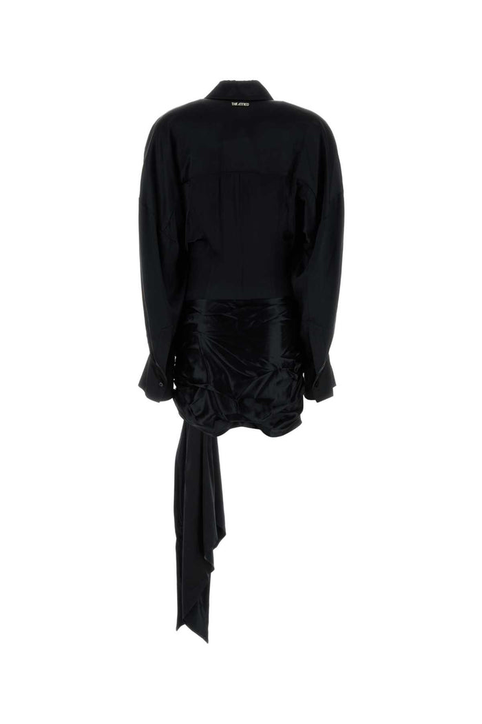 Black Satin Shirt Dress Exterior: Viscose Abiti