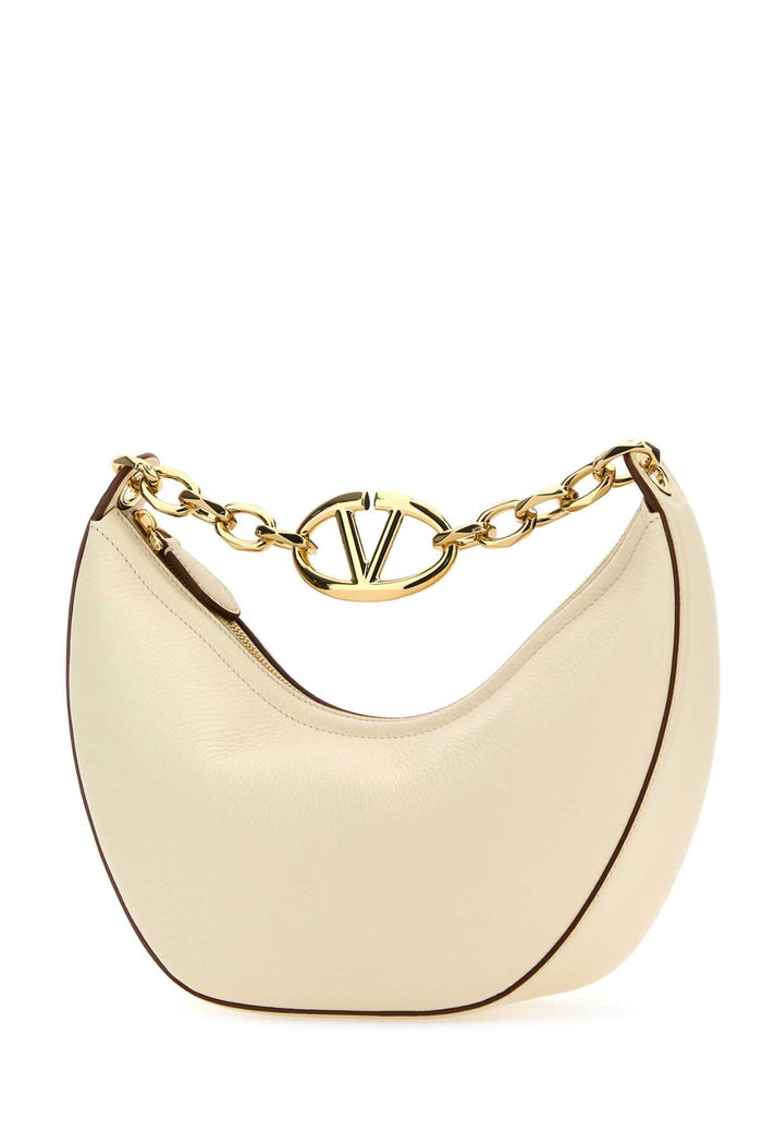 Ivory Leather Small Hobo Vlogo Moon Handbag Borse A Mano