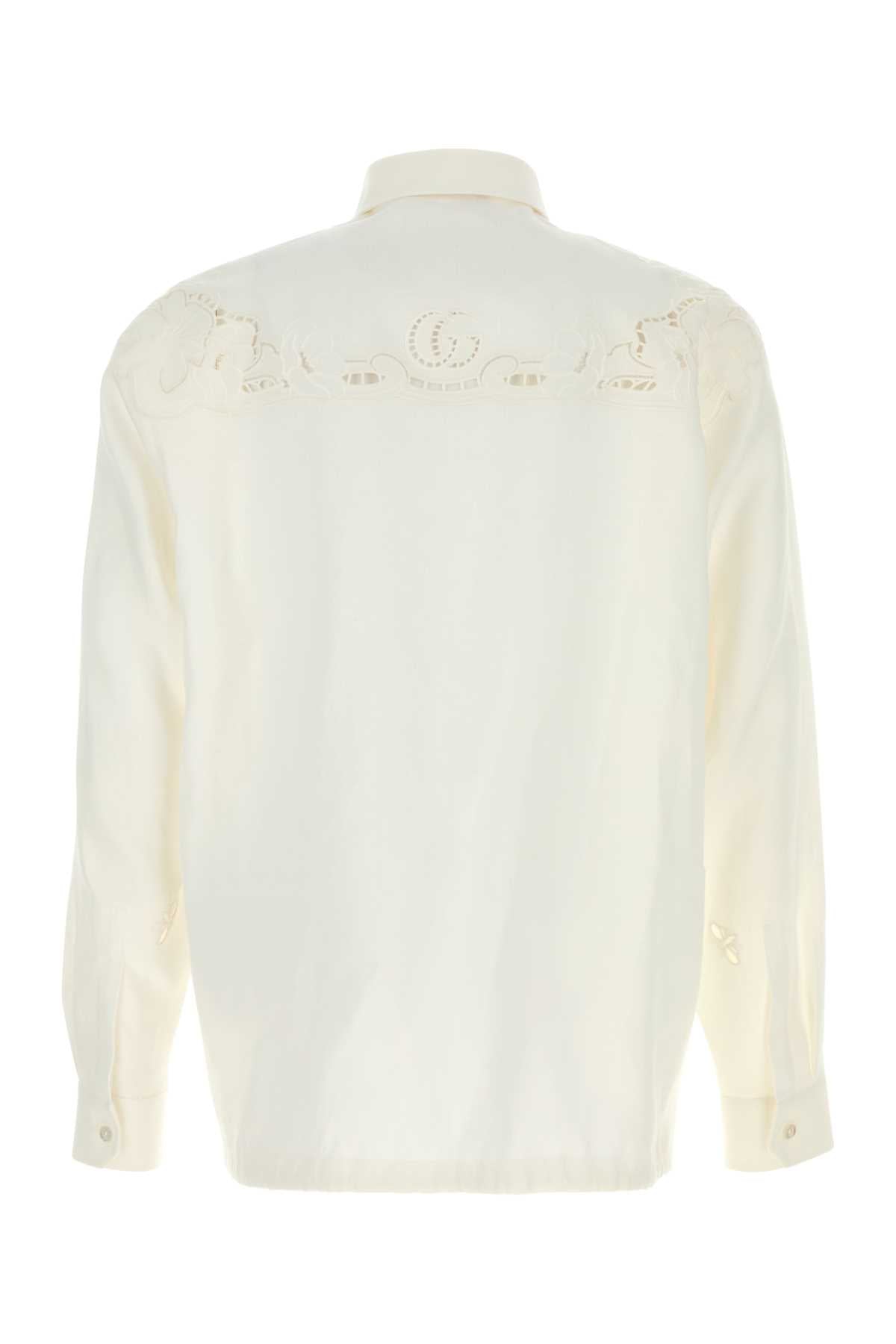 White Linen Polo Shirt Naturalwhite Exterior: Camicie