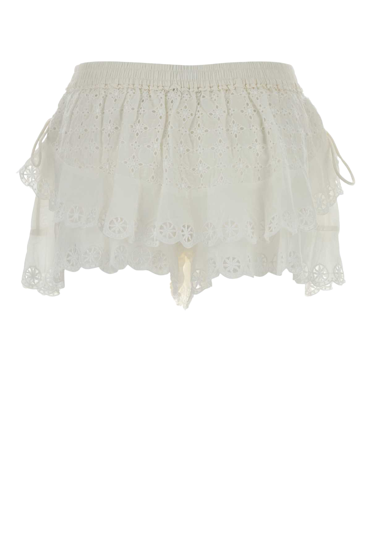 White Broderie Anglaise Neis Shorts Exterior: Cotton Silk