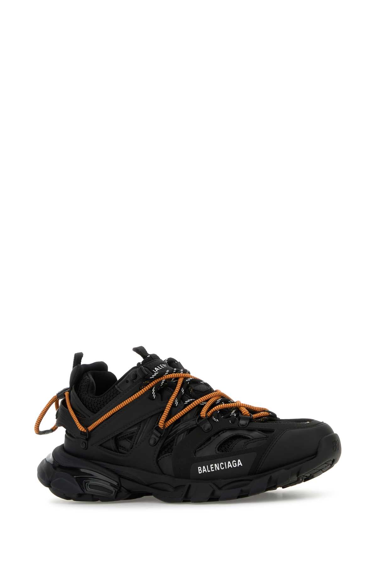 Black Mesh And Rubber Track Trail Sneakers / Orange