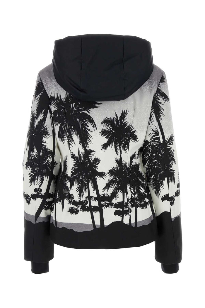 Printed Polyester Palm Ski Jacket Lightgreywhite Giubbini
