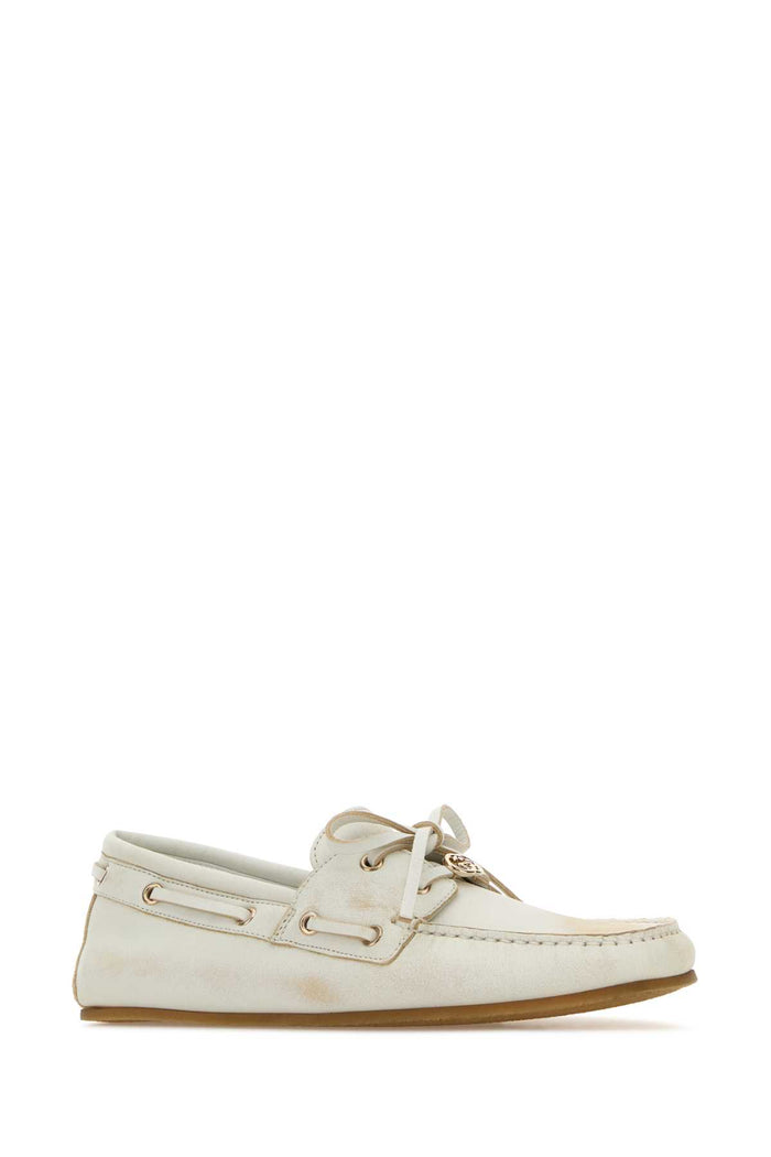 Camel Leather Loafers White Mocassini