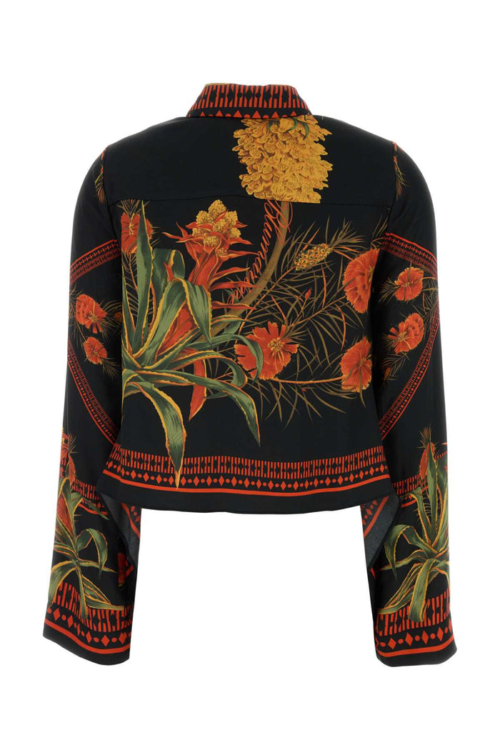 Printed Twill Shirt Blackorange Exterior: Viscose Camicie