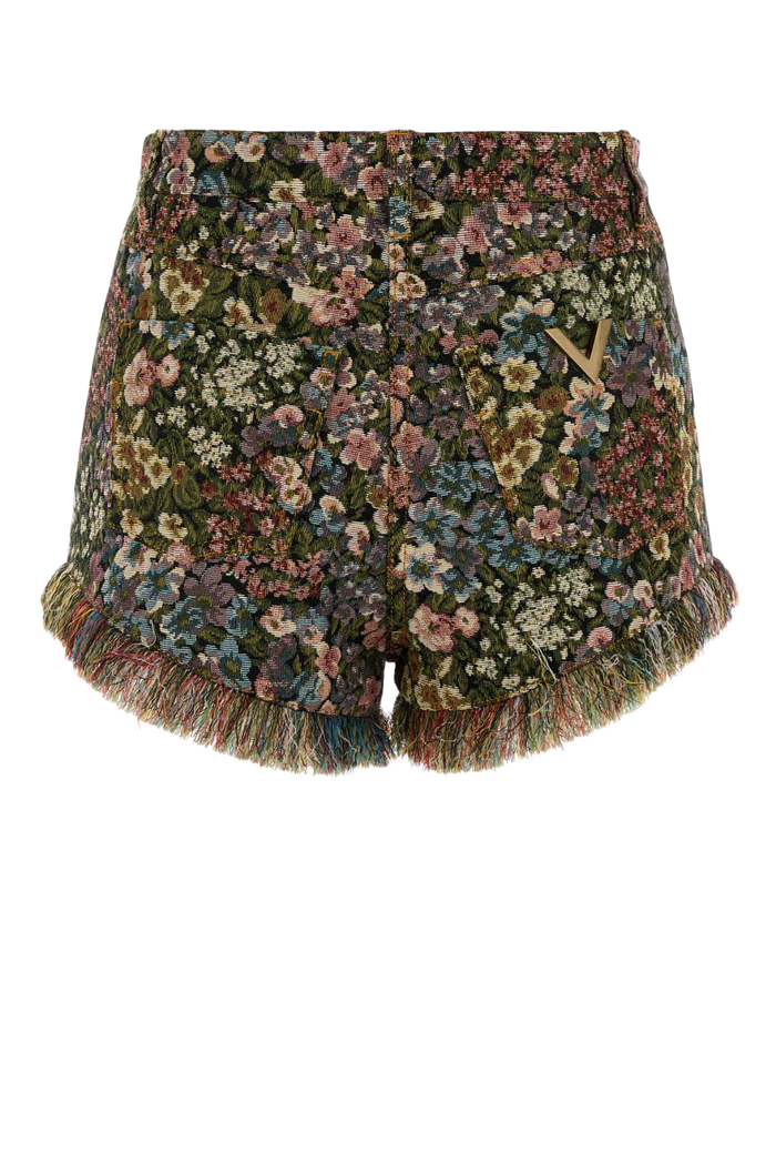 Embroidered Canvas Shorts Neromulticolor Polyester Cotton