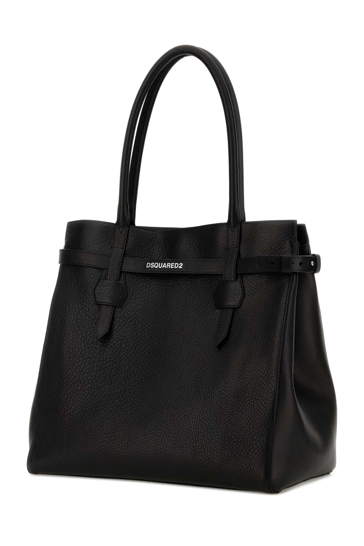 Black Leather Twin Shopping Bag Borse A Mano