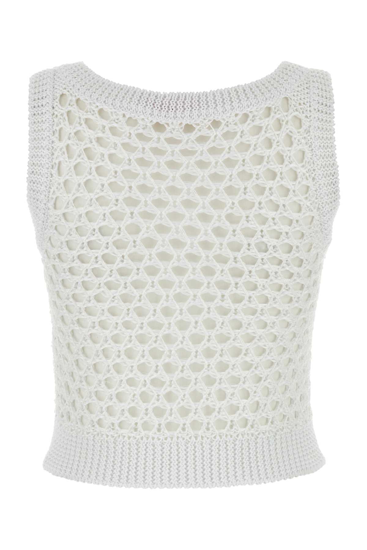 White Mesh Valentino Garavani Escape Crop-Top Bianco Maglie