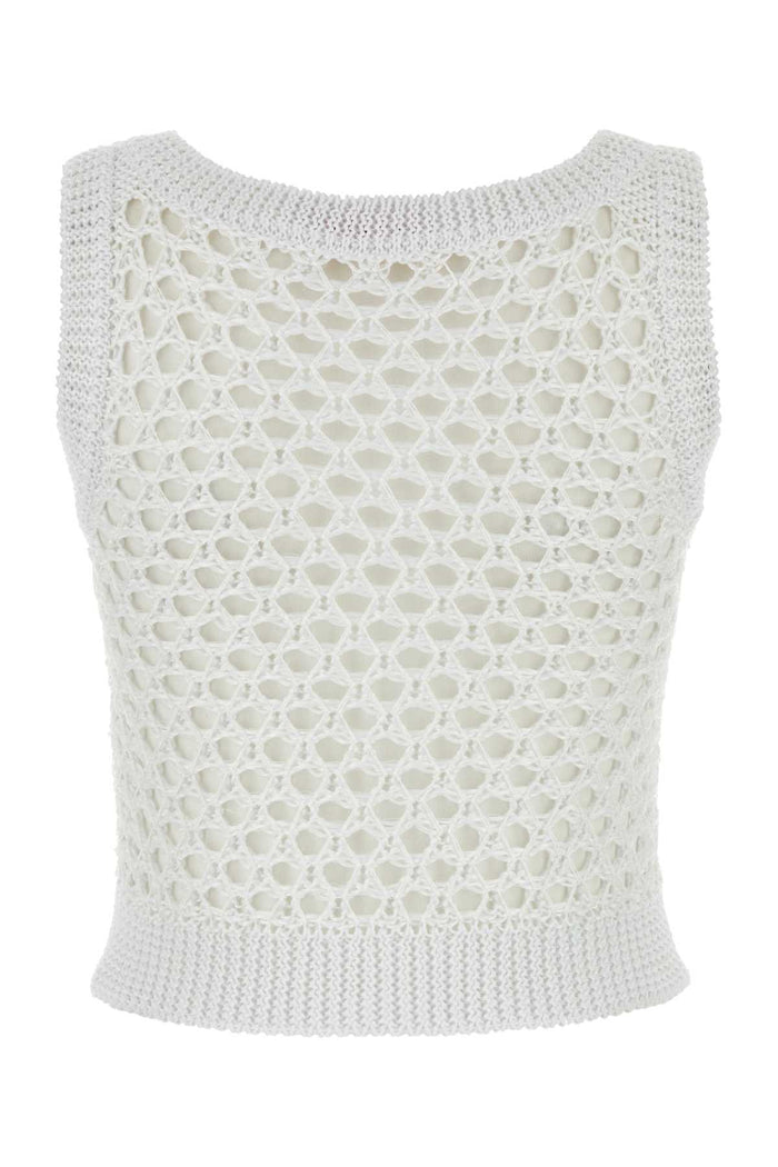 White Mesh Valentino Garavani Escape Crop-Top Bianco Maglie