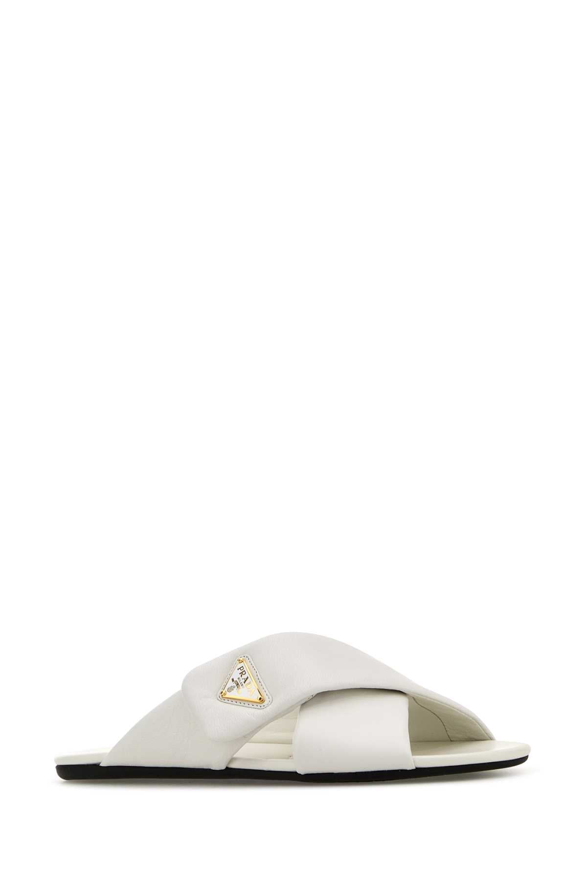 White Nappa Leather Slippers Bianco