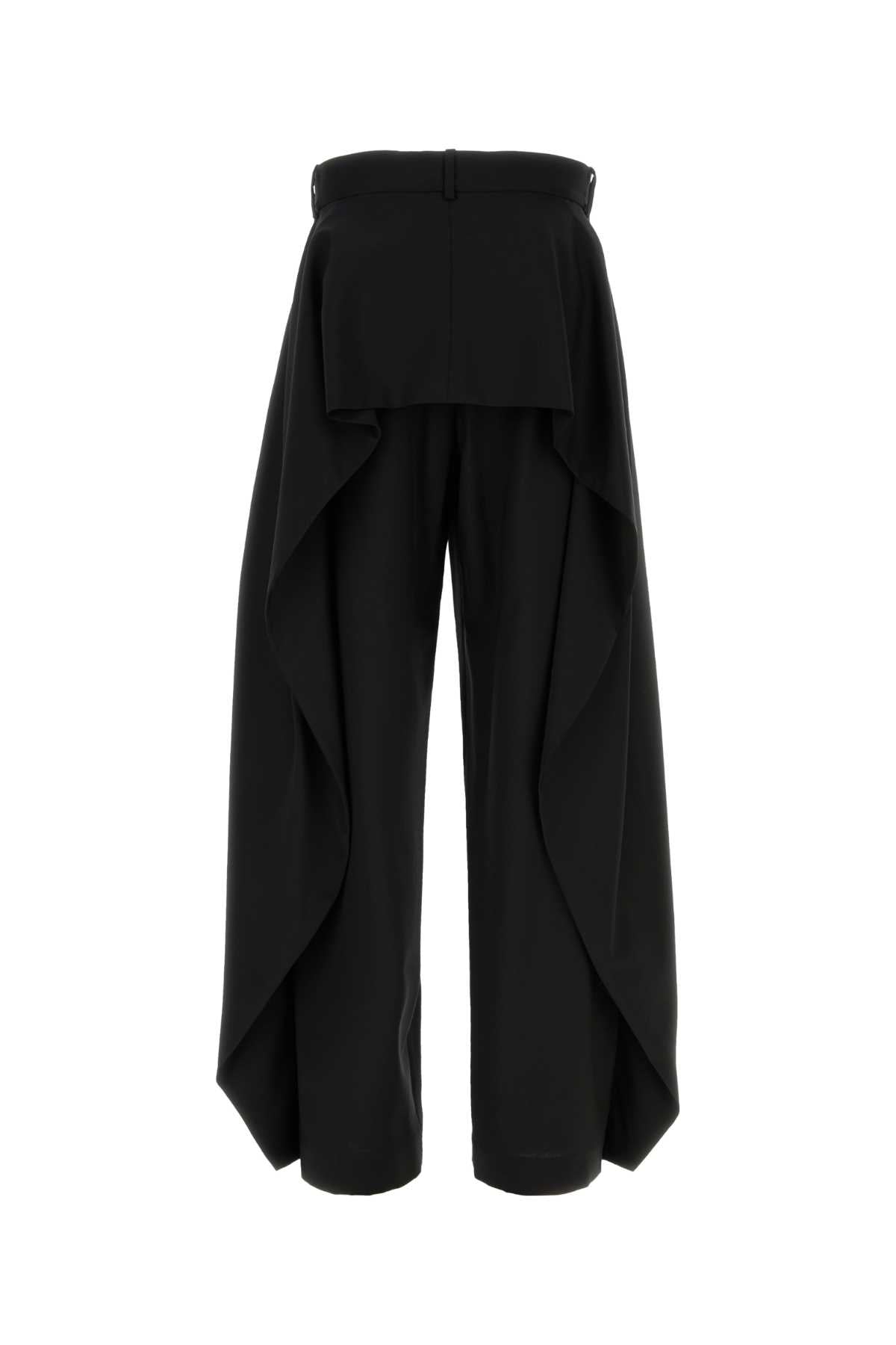 Black Wool Wide-Leg Pant Exterior: Pantaloni