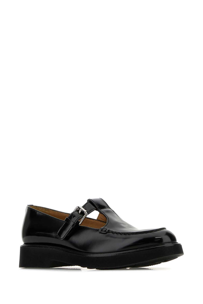 Black Leather Nadine Mock Strap Shoes Scarpe Stringate