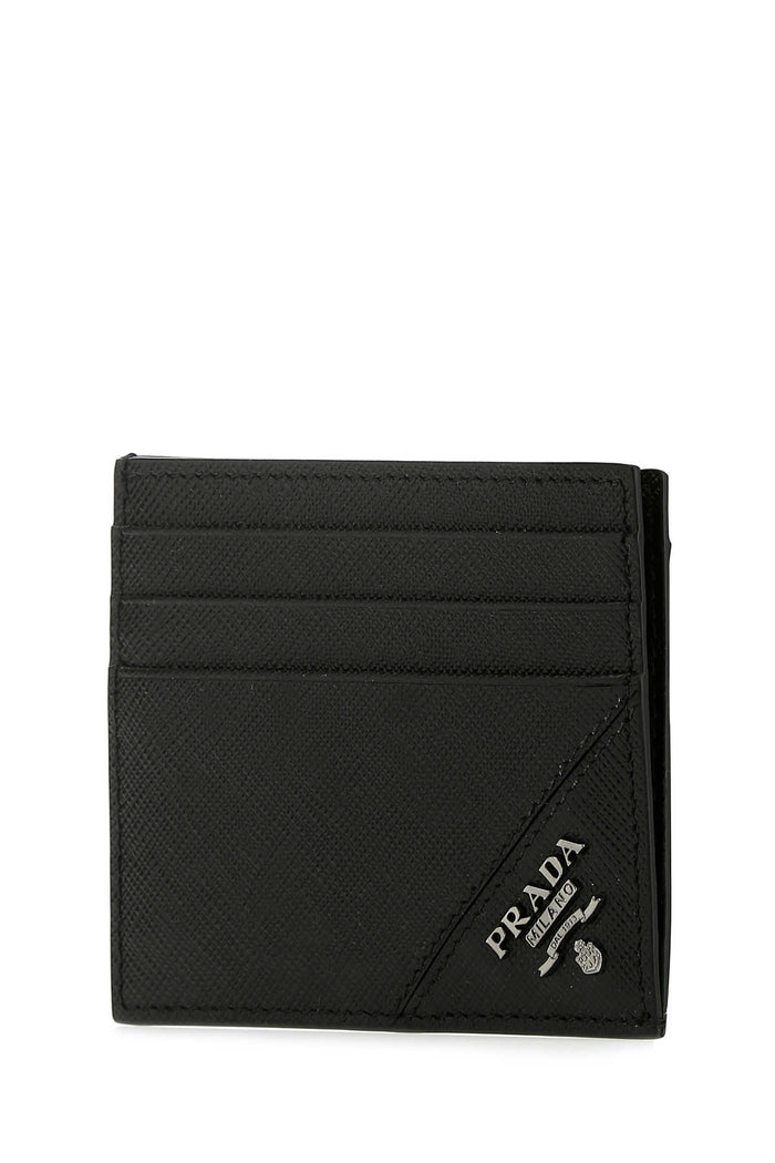 Black Leather Card Holder F0002 Vitello Portafogli