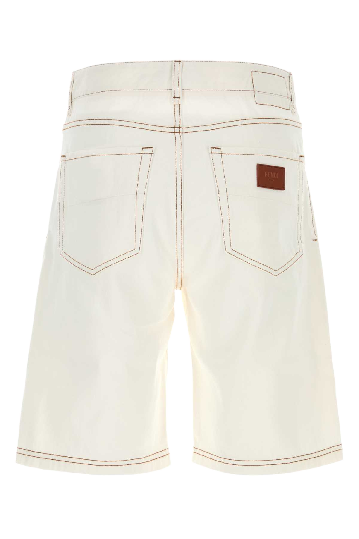 White Denim Bermuda Shorts Ecru' Exterior: Cotton