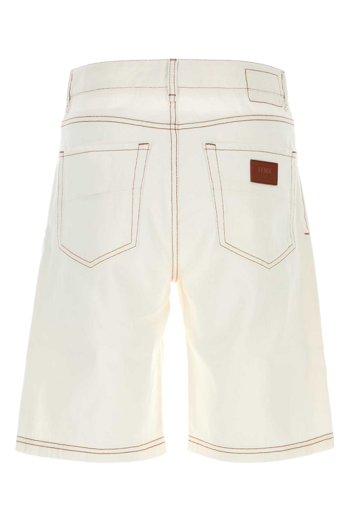 White Denim Bermuda Shorts Ecru' Exterior: Cotton