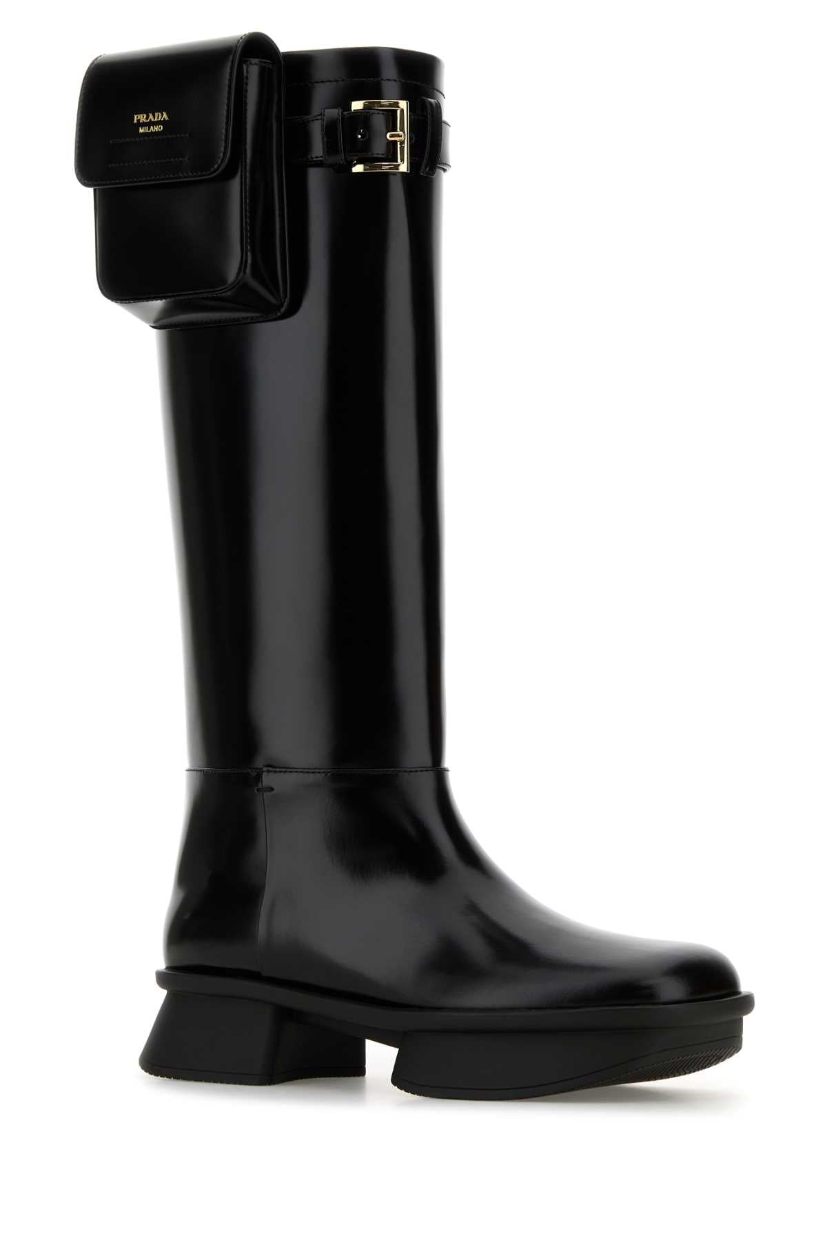 Black Leather Boots Nero Vitello Stivali