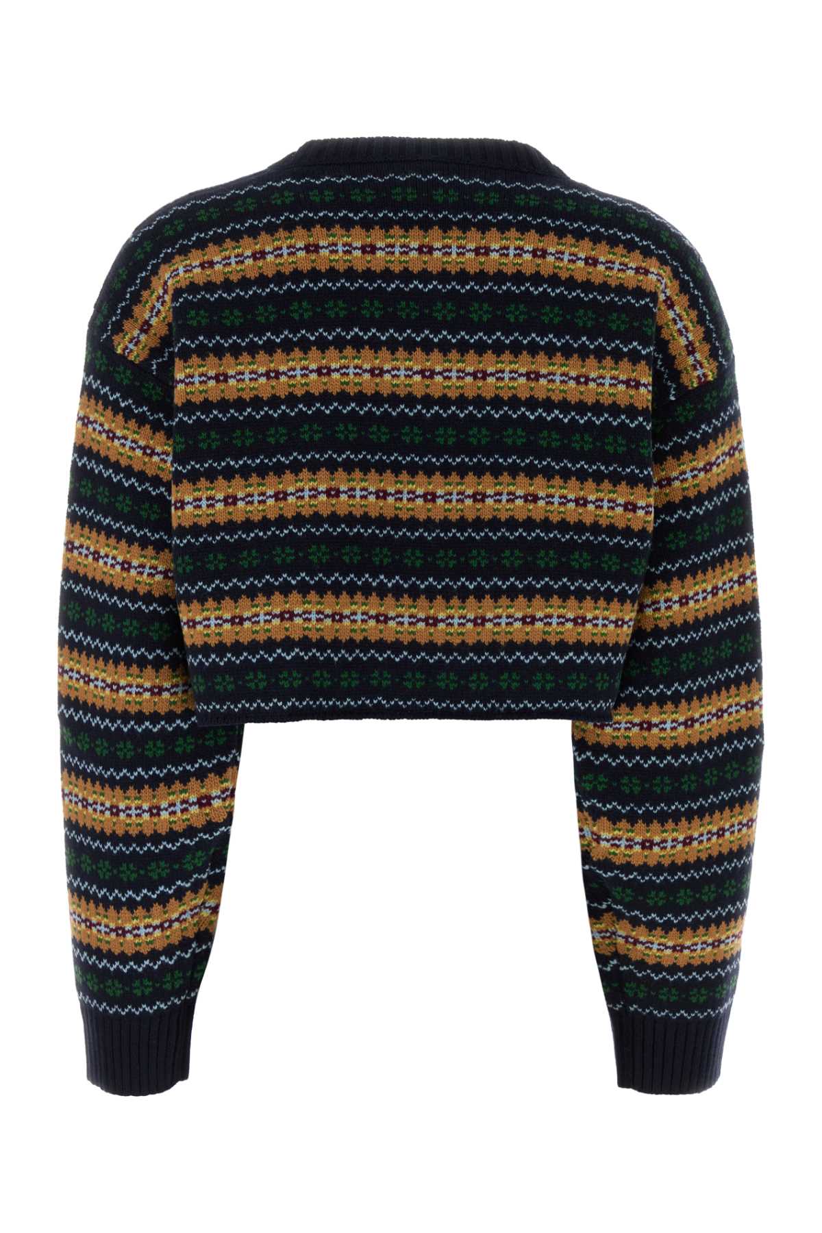 Embroidered Wool Sweater Bleu Exterior: Virgin Maglieria