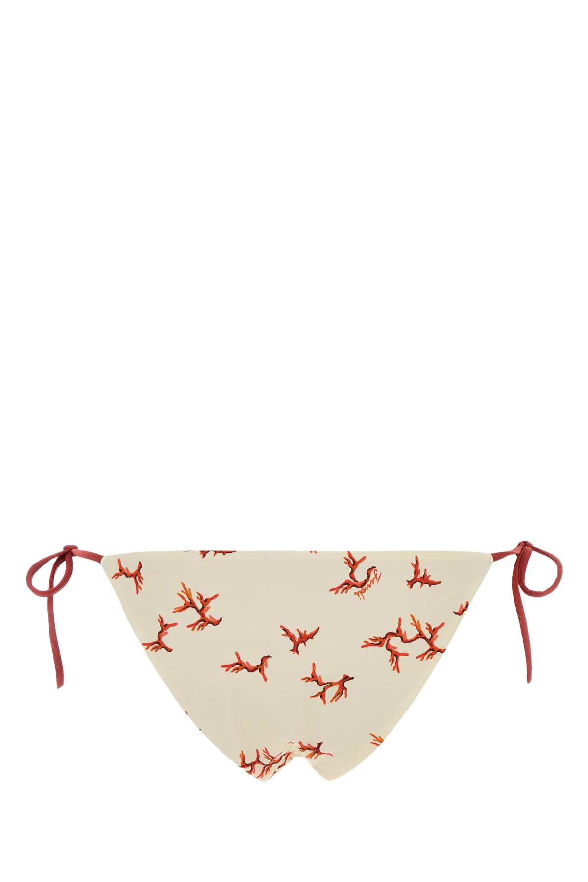 Printed Stretch Nylon Bikini Bottom Offwhite+marsala Costumi Da Bagno