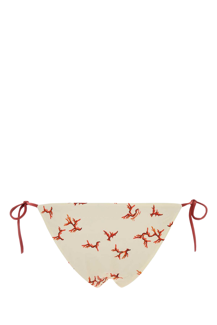 Printed Stretch Nylon Bikini Bottom Offwhite+marsala Costumi Da Bagno