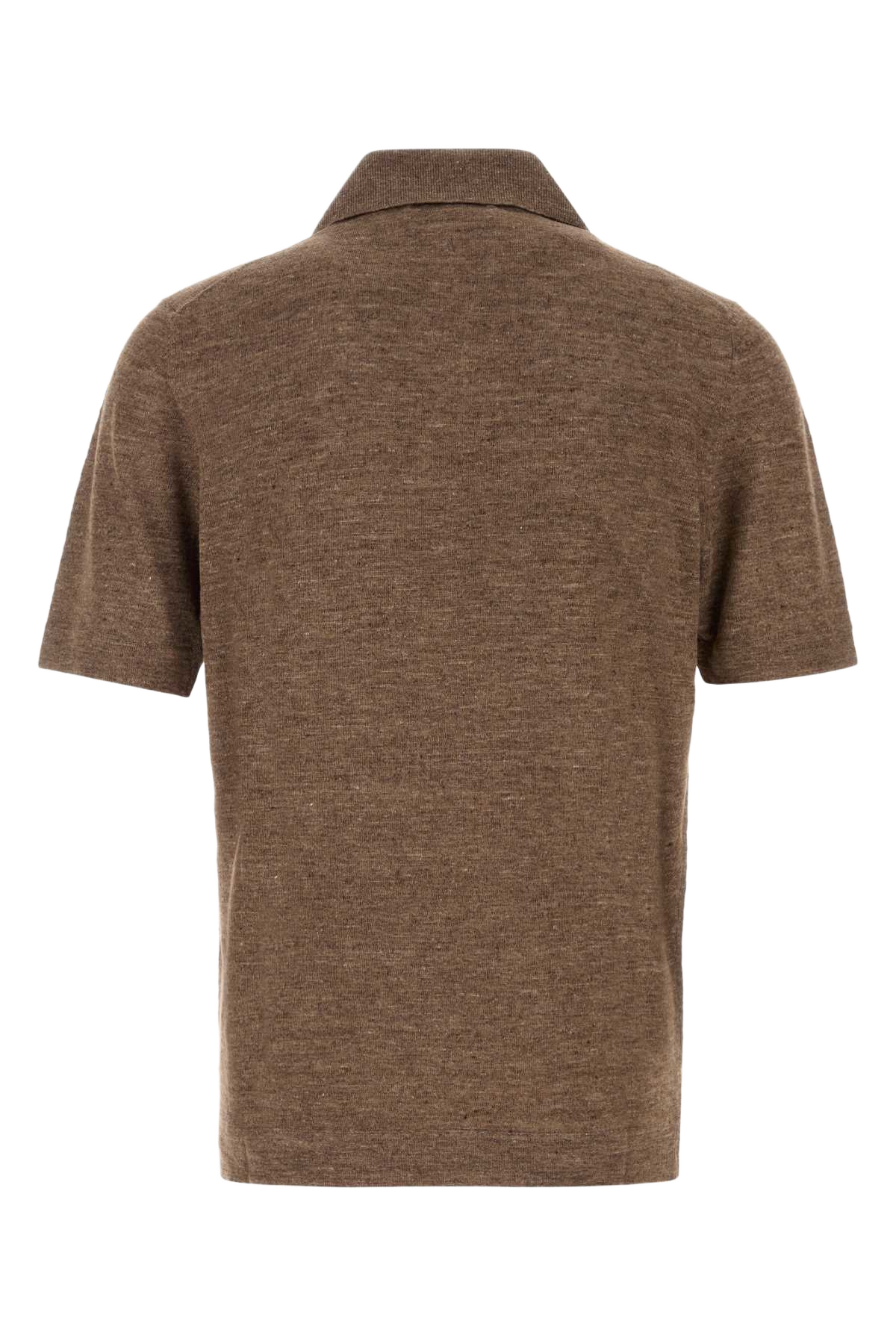 Melange Brown Linen Blend Polo Shirt Nocciola Exterior: Cotton Maglieria