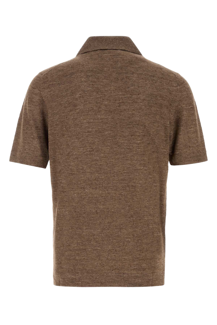 Melange Brown Linen Blend Polo Shirt Nocciola Exterior: Cotton Maglieria