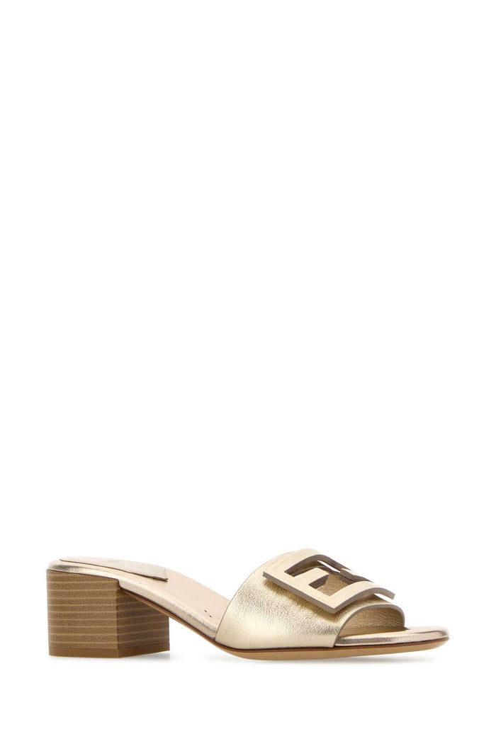 Gold Leather Baguette Mules Platinum Slippers