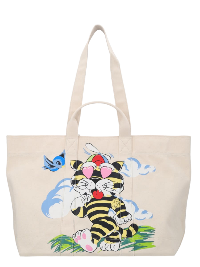 Kenzo Cartoon Tote Bag Large Beige Cotton Handbags