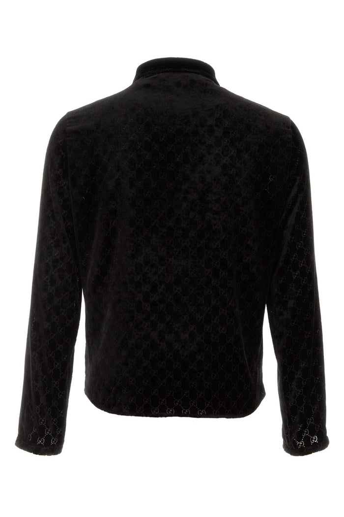 Black Stretch Velvet Shirt Viscose Mix Camicie