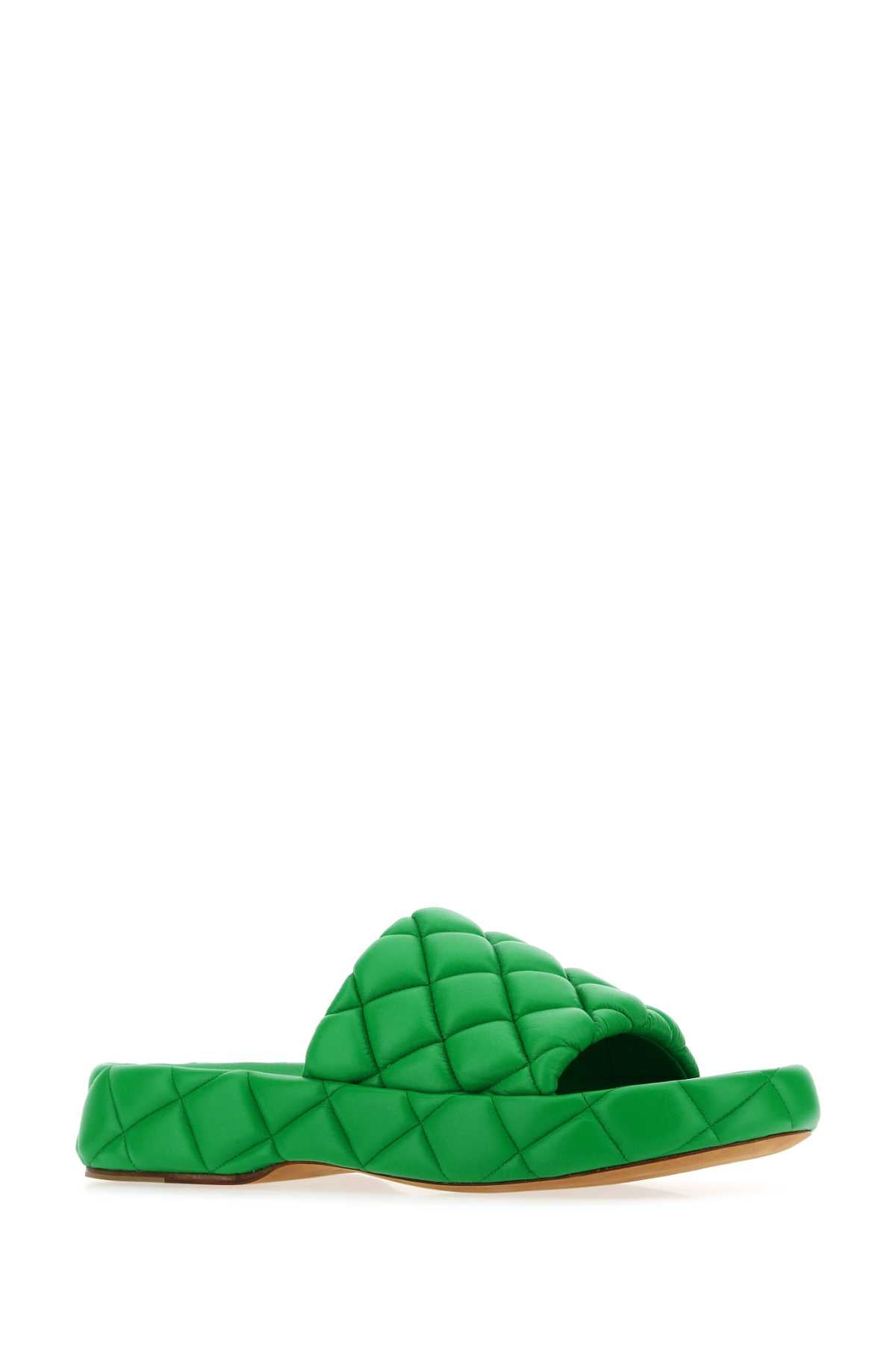 Grass Green Leather Padded Sandals 3708 Slippers