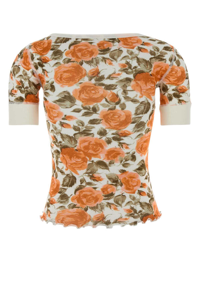 Printed Cotton T-Shirt Whiteorange1 Exterior