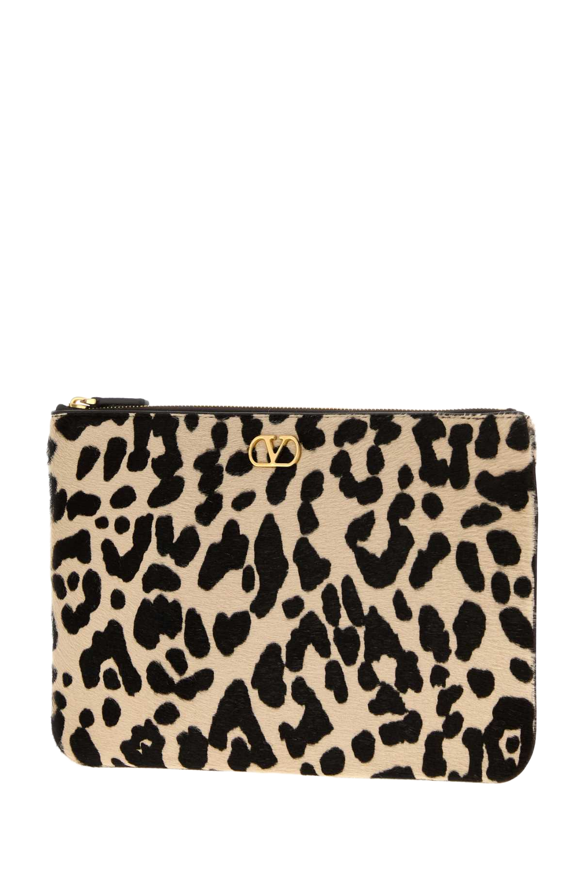 Printed Calf Hair Vlogo Signature Pouch Naturaletestadimorooakbrown Leather - Bos Taurus Beauty Case