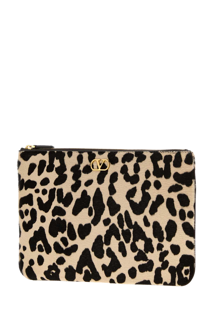 Printed Calf Hair Vlogo Signature Pouch Naturaletestadimorooakbrown Leather - Bos Taurus Beauty Case