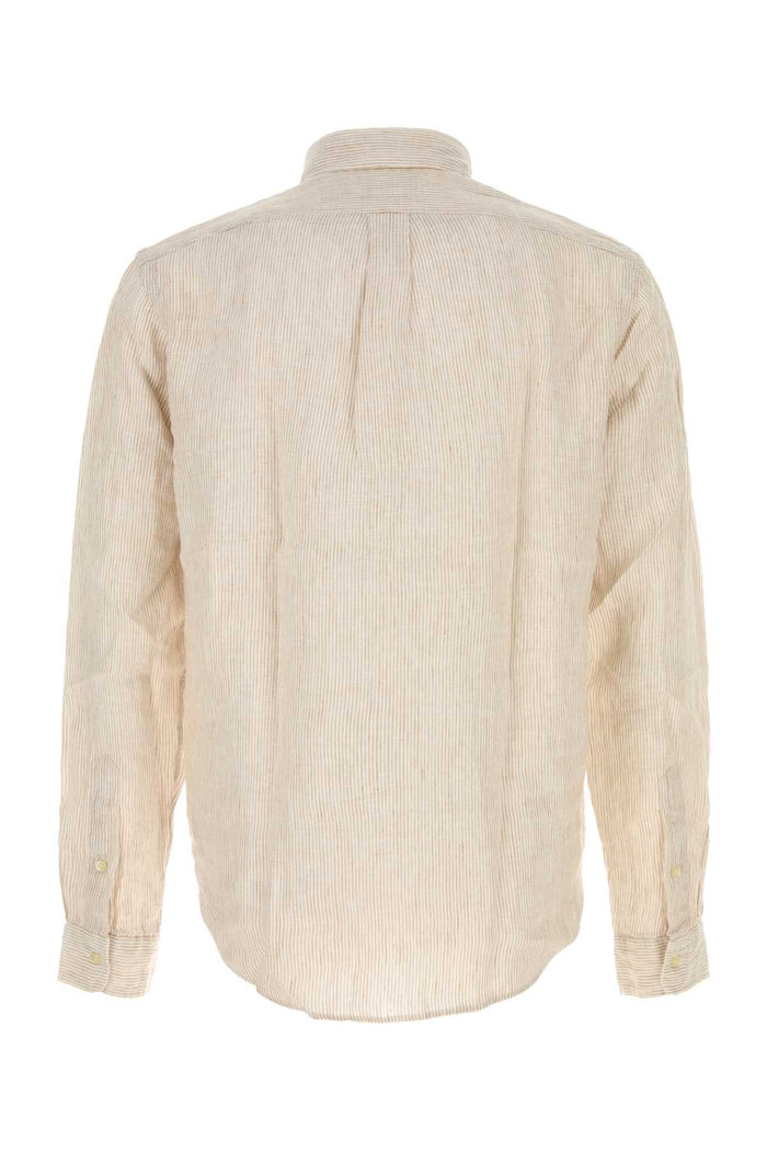 Embroidered Linen Shirt 6671hcoastalbeigewhite Exterior: Camicie