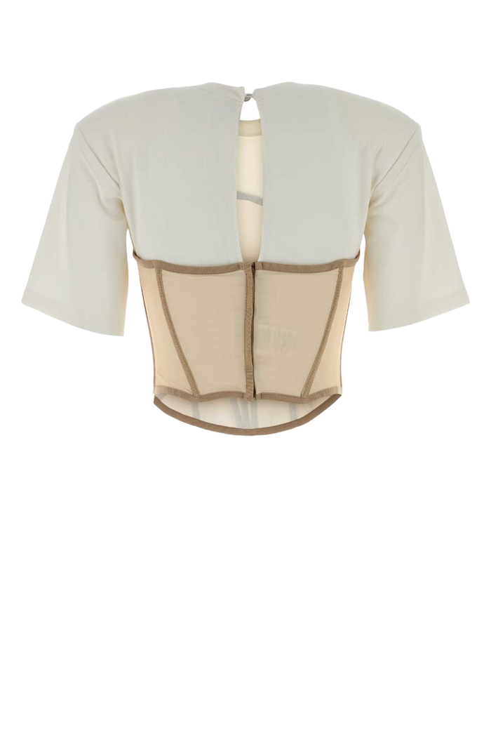 Two-Tone Stretch Jersey And Mesh T-Shirt White