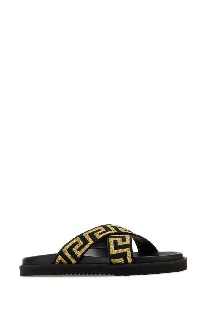 Embroidered Fabric Slippers Blackgold