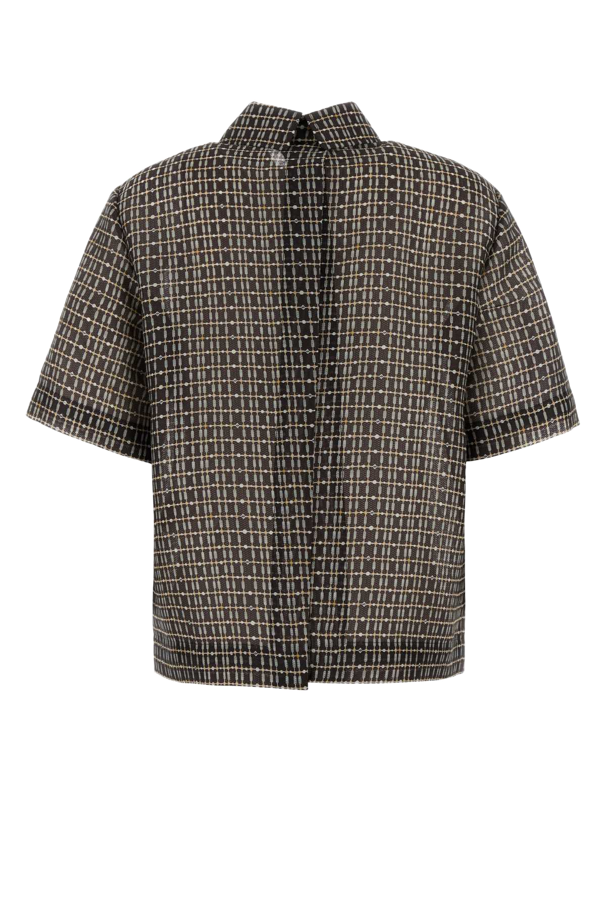 Printed Silk Blend Polo Shirt Navy Exterior: Nylon