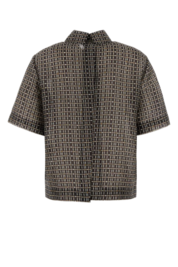 Printed Silk Blend Polo Shirt Navy Exterior: Nylon