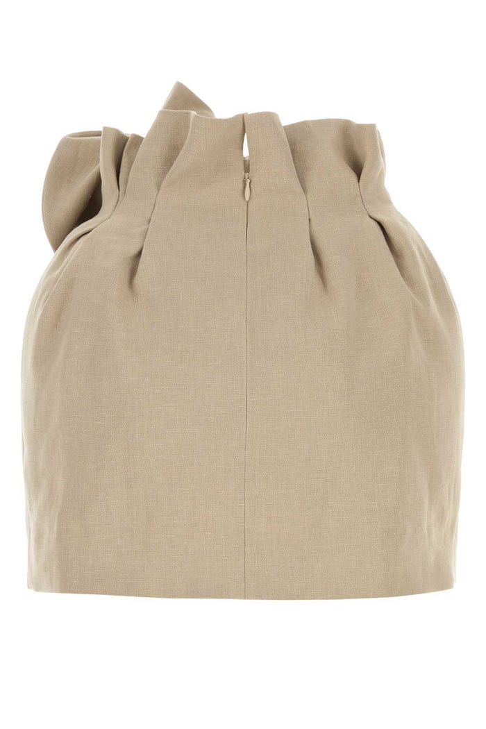 Beige Linen Blend Mini Skirt Gonne