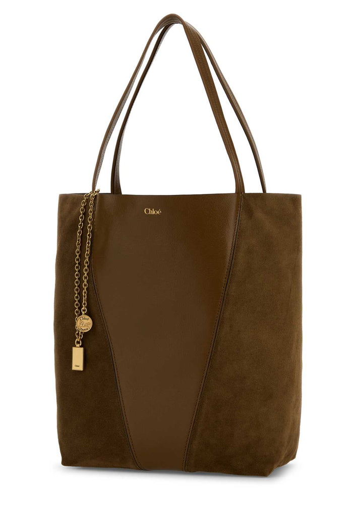 Brown Leather And Suede Chloã¨ Spin Shopping Bag Darkkhaki Borse A Mano