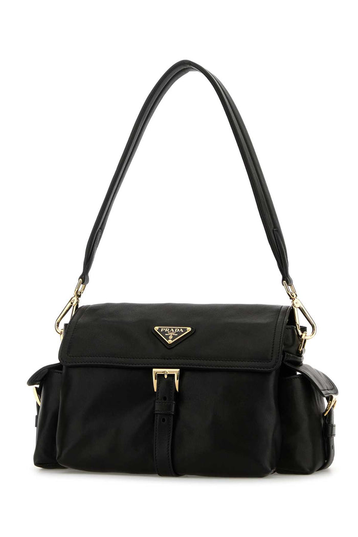 Black Nappa Leather Prada Explore Shoulder Bag Nero Lambleather Borse A Mano