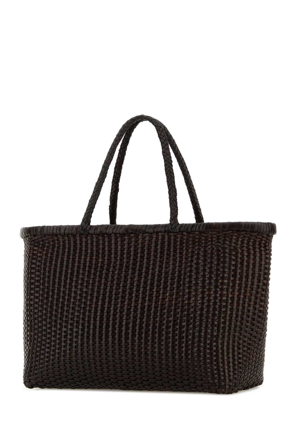 Dark Brown Leather B Weave Bucket Bag Exterior: Borse A Mano