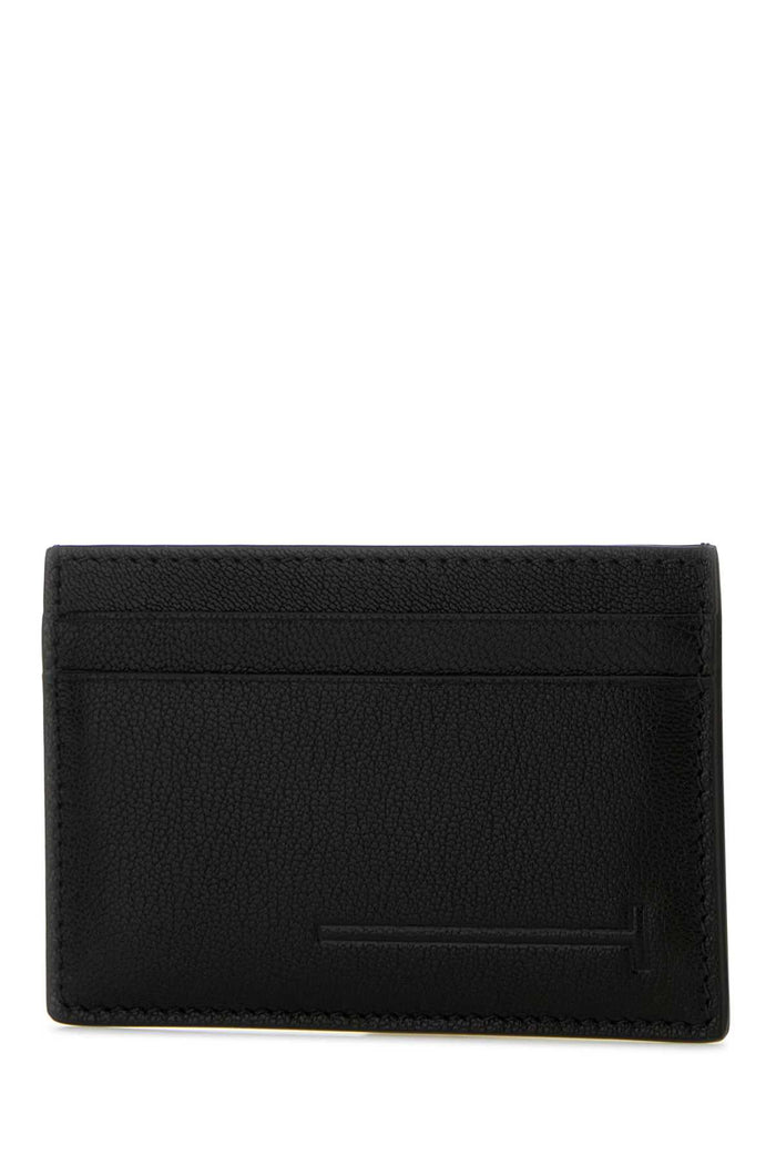 Black Leather Card Holder Portafogli